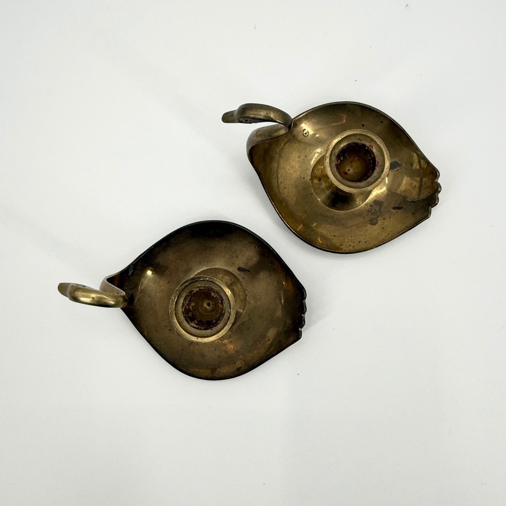 Vintage Brass Swan Decorative Candleholders Set of 2 Candles Not Included - Picture 4 of 10
